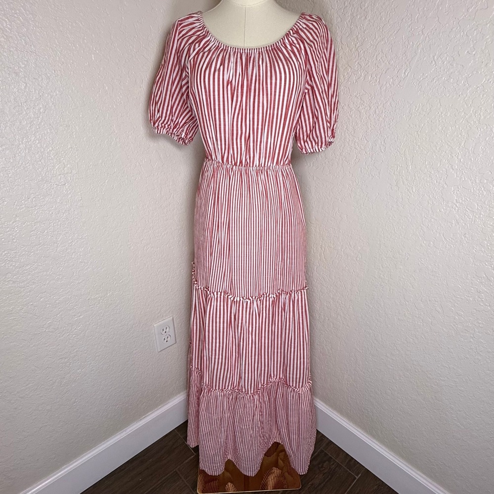 Striped Maxi Dress Draper James RSVP Small Cotton Puff Sleeve Coastal Preppy